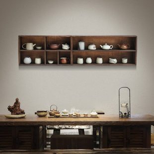 实木紫砂壶博古架搁架壁挂茶杯收纳架摆件展示架墙上置物架多宝格
