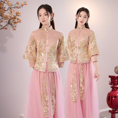 伴娘服2024新中式灰色中国风高级感小众平时可穿秀禾礼服年会夏季