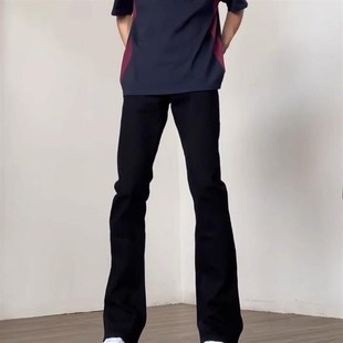 秋春款加长牛仔裤男190高个子窄版直筒微喇裤子115黑色显瘦弯刀裤
