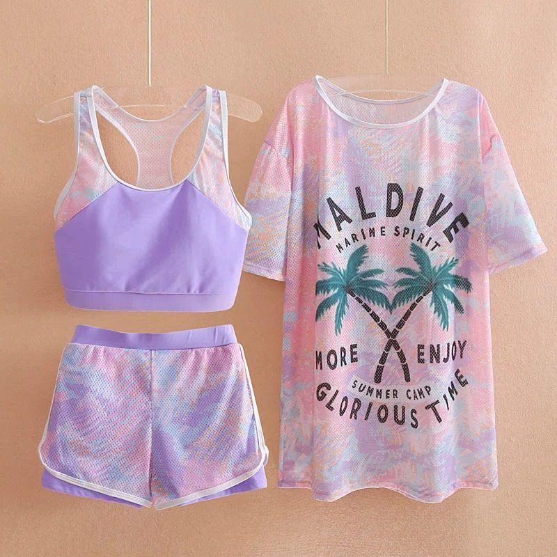 女童分体式泳衣三件套装中大童女孩休闲保守游泳装中大童12-15岁