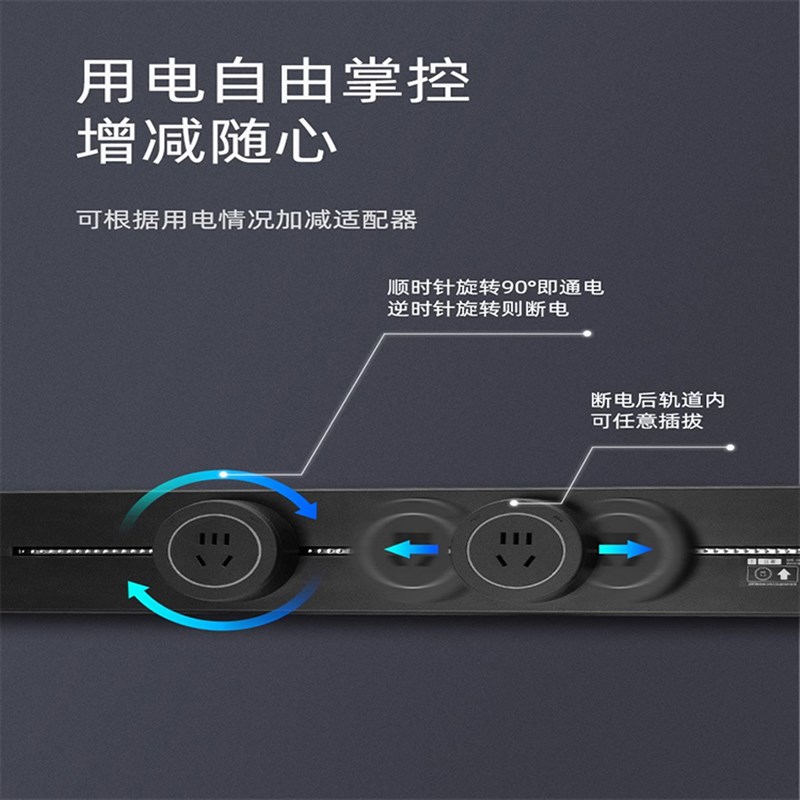 可移动轨道插座滑动明装电力导轨厨房专客厅卧室无线家用滑轨排插