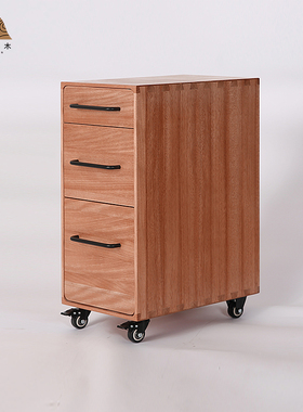 实木复古斗柜办公收纳柜桌下柜移动抽屉柜带滑轮置物柜日式三斗柜