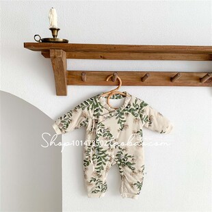 新生婴儿儿连体衣秋冬季夹棉服纯棉衣服套装宝宝棉衣幼儿冬装外出