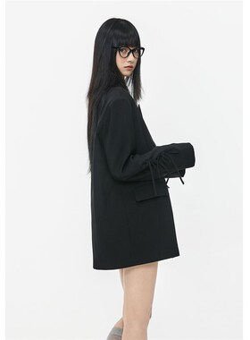 SeeU喜尤设计感黑色休闲西装外套女蝴蝶结西装宽松百搭显瘦西服女