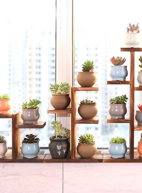 多肉专用花架阳台实木飘窗台多层室内客厅桌面小花盆架置物装饰架