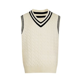 英伦商务男装时尚拼色鸡心领针织马甲男冬季加厚麻花羊毛背心男款