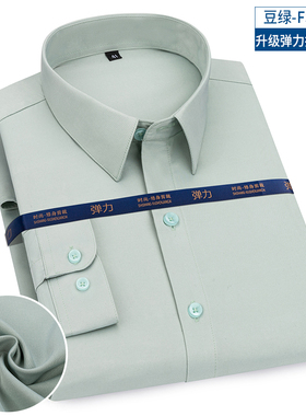 弹性打底衫抗皱男士商务工装长袖衬衫春秋季薄款男装墨绿色上衣潮
