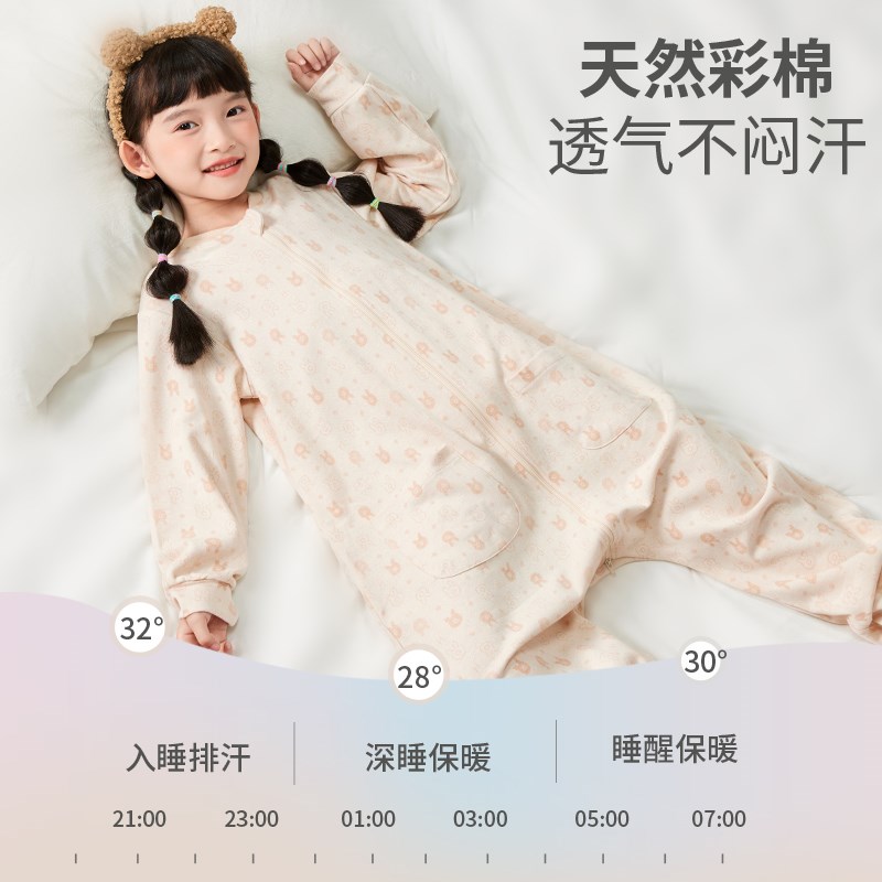 灵灵多儿童连体睡衣防着凉女童春秋睡衣中大童连身睡袋家居服a类
