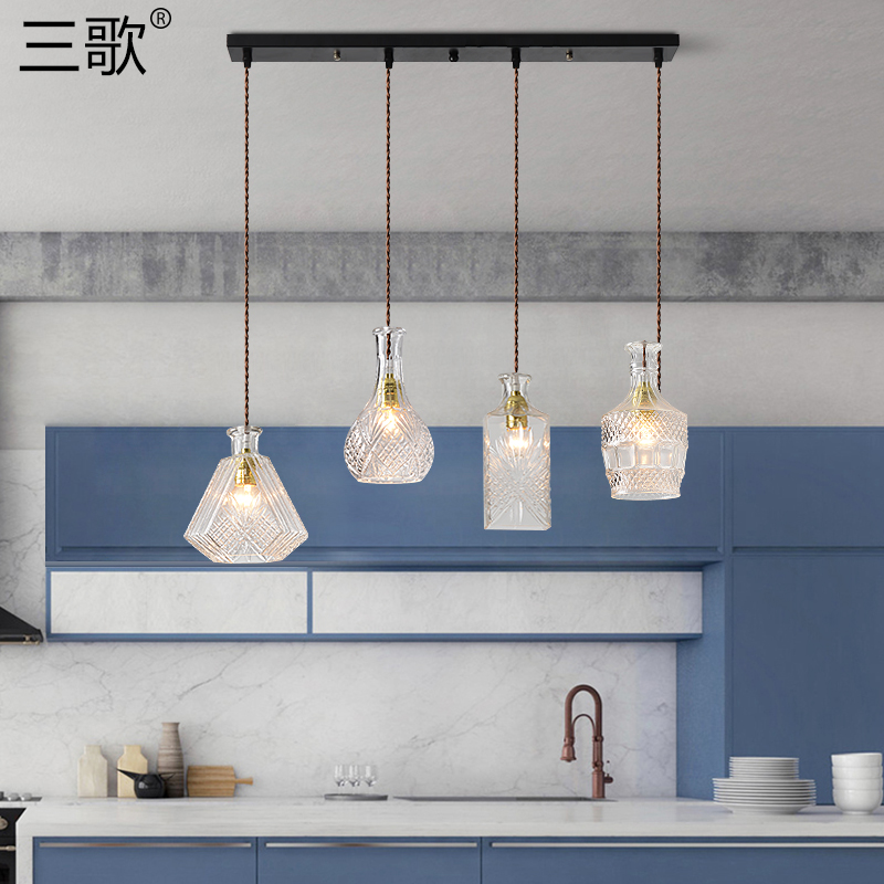 酒瓶吊灯复古创意个性玻璃咖啡厅吧台酒吧北欧餐桌餐厅灯三头吊线