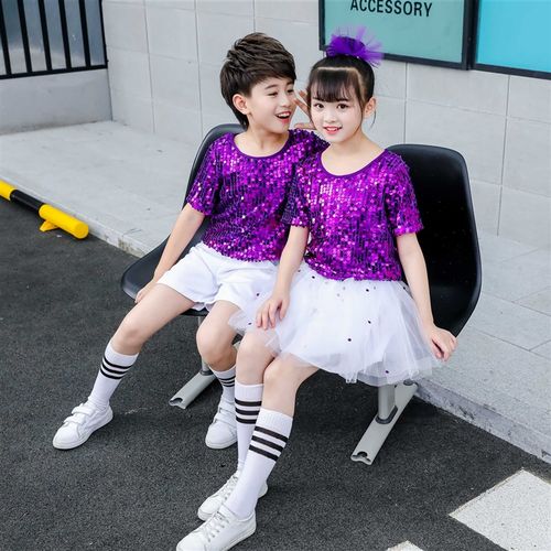 六一儿童舞蹈演出服啦啦队表演服男女童啦啦操幼儿园亮片蓬蓬纱裙