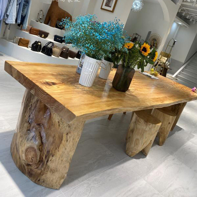 北欧原木桌子服装店饰品鞋包摆放中岛流水台展示长桌实木办公大板