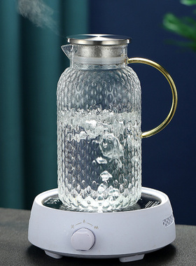 冷水壶耐高温锤纹凉水杯套装透明家用玻璃凉茶壶水杯大容量凉水壶