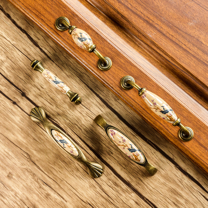 新中式美式欧式复古做旧陶瓷实木衣柜门橱柜子抽屉门拉手小把手