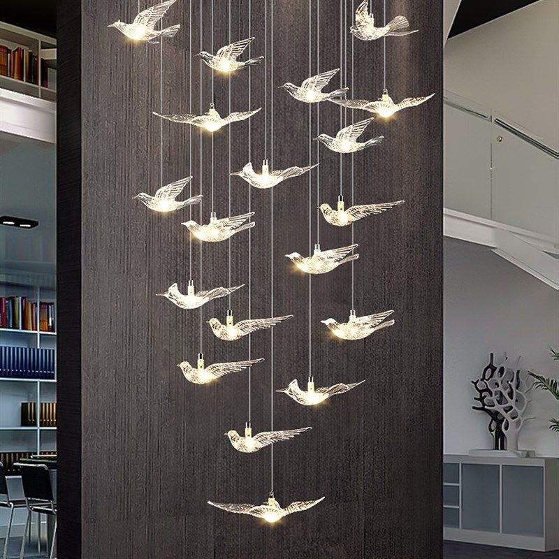 酒店工程楼梯吊灯轻奢创意小鸟灯大厅旋转别墅售楼大堂复式楼灯具,家装灯饰光源,LOFT/复式住宅/楼梯吊灯,淘宝优惠券,粉丝福利购,淘宝优惠卷