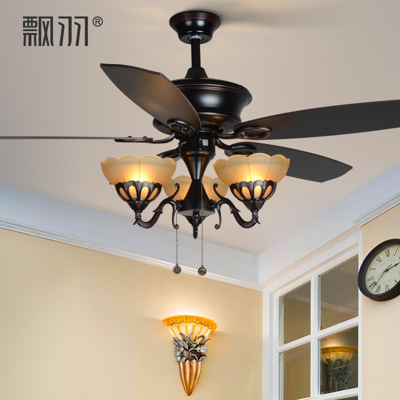 复古装饰吊扇灯欧式仿古木叶电扇灯客厅餐厅风扇灯美式乡村吊灯