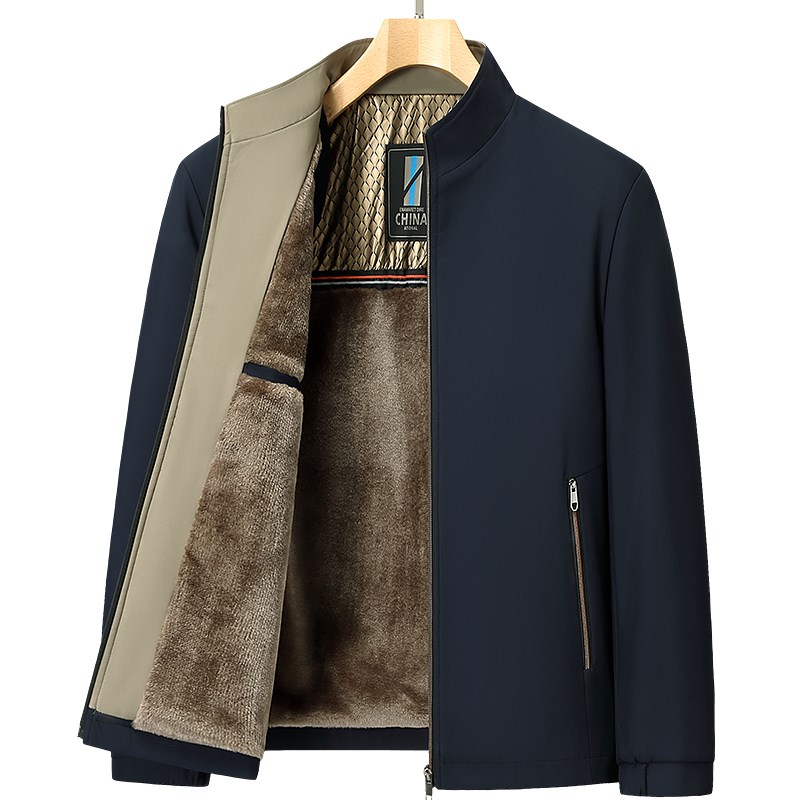 爸爸秋冬装外套装中年加绒加厚夹克衫男中老年50岁爷爷保暖棉衣服