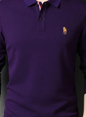 长袖t恤男士POLO衫中年爸爸春秋装p0lo上衣服plol丅po1o纯棉paolo