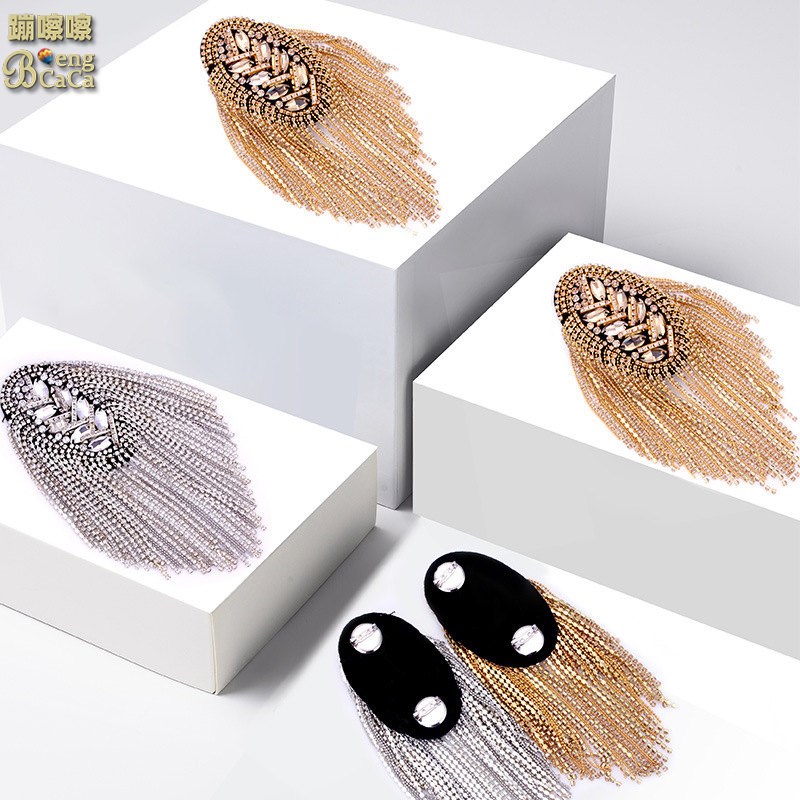 儿童西装礼服肩章男童走秀超闪水钻流苏演出舞台饰品女童配饰胸针