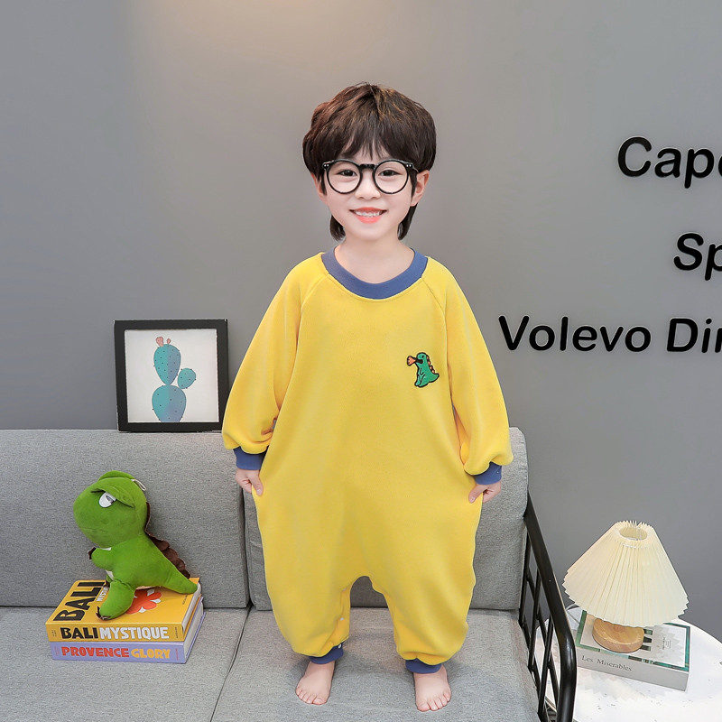 儿童连身睡衣男宝宝奥粒绒秋冬款男童加厚珊瑚绒秋冬季防踢被睡袋