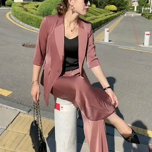 气质修身 早秋款 显瘦五分袖 网红小西服套装 西服上衣直筒裤 2021秋季