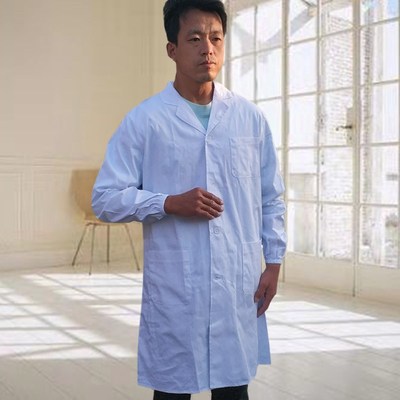 纯棉白大褂长袖女工作服天津医生医师服宽松加厚男实验服深蓝色