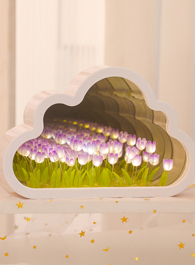 花海郁金香小夜灯摆件diy手工云朵镜子装饰品送人情人节生日礼物