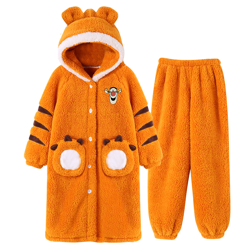 儿童睡衣冬季加厚加绒款珊瑚绒睡袍男童女孩可爱家居服法兰绒套装