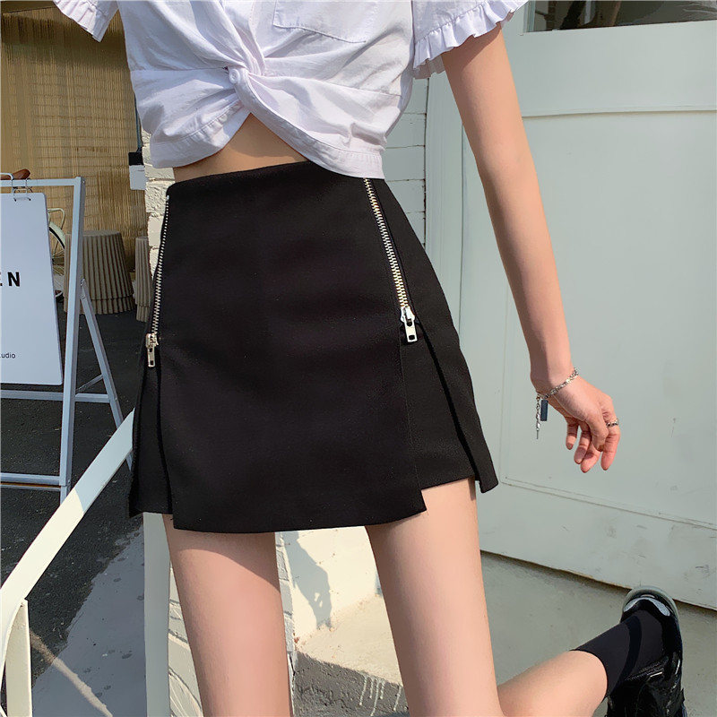 黑色大码高腰港风双拉链工装短裤女夏季胖mm显瘦a字西装裤裙外穿