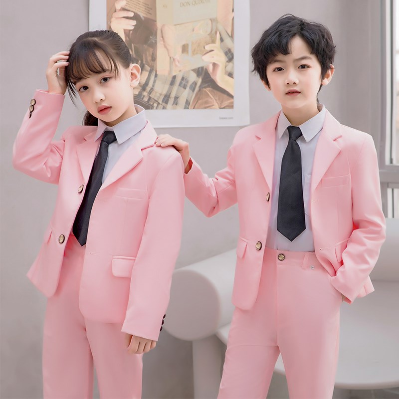 儿童西装粉色外套西服套装男女童2023新款走秀洋气主持模特礼服潮