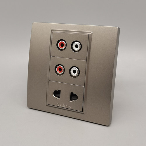 深灰色86型2个莲花音频免焊二插电源插座双孔AV音频免焊二眼二孔