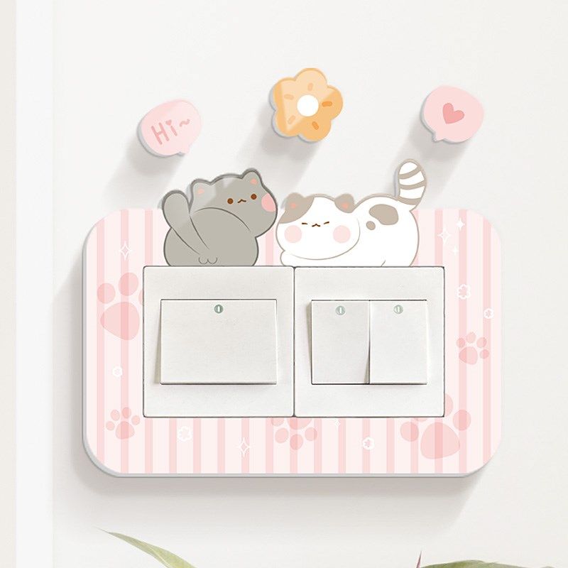 卡通动物开关贴防水遮污装饰美化边框套花朵小图案3D立体自粘墙贴