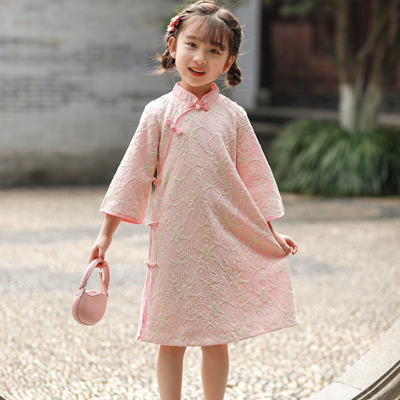 儿童旗袍2025春季新款女童旗袍裙女宝宝复古改良汉服中长款连衣裙