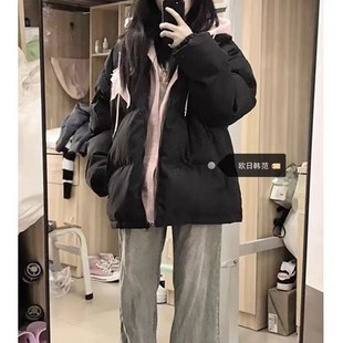 女童羽绒服冬季2023新款外套大童洋气保暖初中生加厚短款黑色棉服