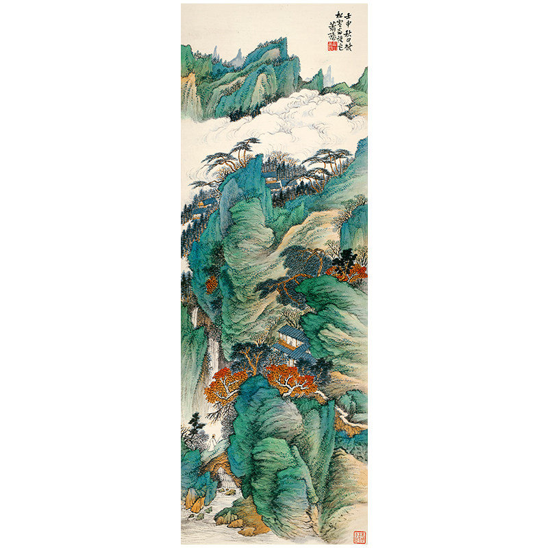 近代萧谦中仿青绿山水图国画挂画画心装饰画高清微喷复制临摹画稿