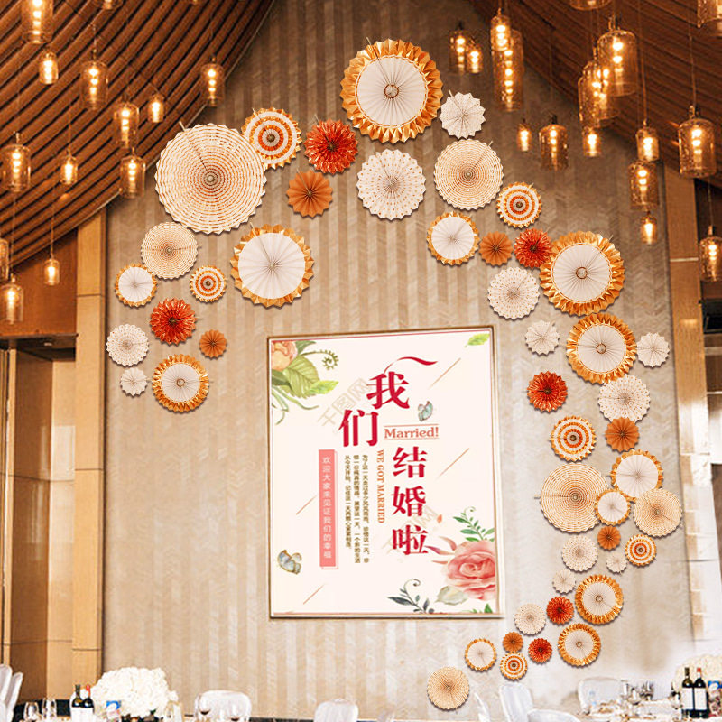 创意纸扇花背景墙装饰布置橱窗吊顶挂饰幼儿园超市舞台活动布置