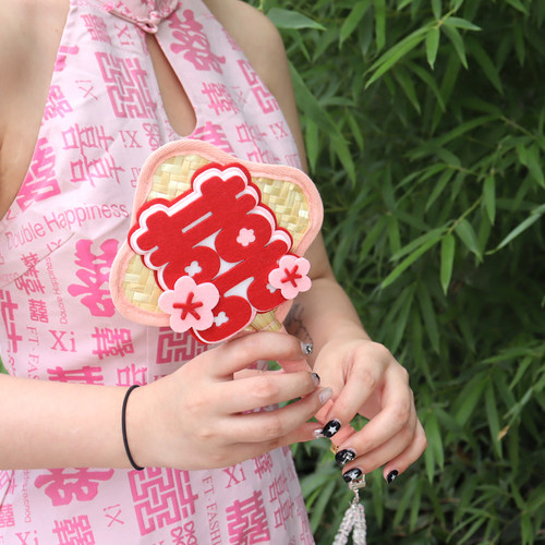 结婚伴娘团扇新娘婚礼领证网红拍照道具莲花爱心中式蒲扇编织夏天