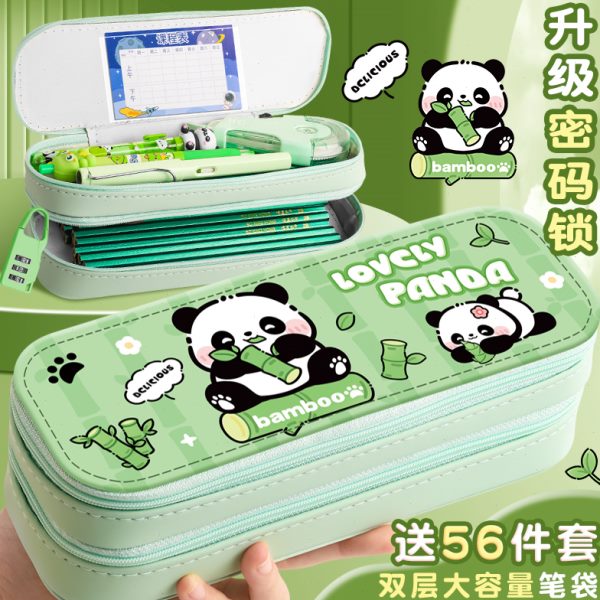 双层笔袋熊猫一年级铅笔袋儿童铅笔盒2024新款流行小学生四年级大
