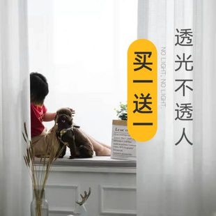 飘窗遮光帘窗纱白纱窗帘 纱帘透光不透人阳台纱客厅卧室白色挂钩式