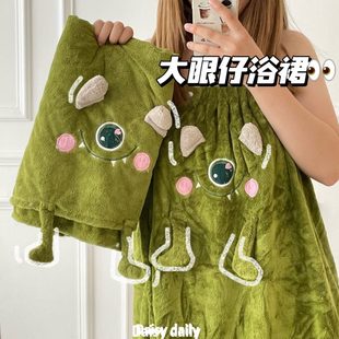 学生塑料浴袍毛巾 绿眼睛可穿浴巾女浴裙吸水速干不掉毛家用可裹式