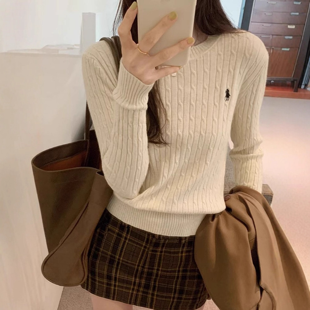 刺绣麻花毛衣女秋冬2025新款打底衫白色上衣设计感套头内搭