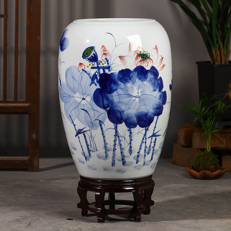 景德镇陶瓷书画筒收纳卷轴缸客厅书房手绘字画桶落地箭筒插花瓶大
