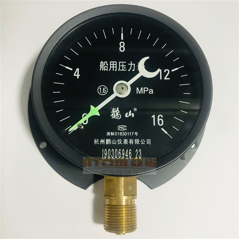 杭州鹳山YC100T船用压力表径向带边夜光船用表1.6MPa真空压力鹤山