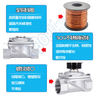博普厂家304不锈钢电磁阀水阀气阀2W-250-25B