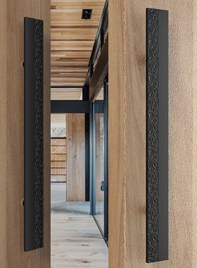 中式仿古铜玻璃门拉手酒店包间祥云雕刻太空铝推拉实木门把手黑色