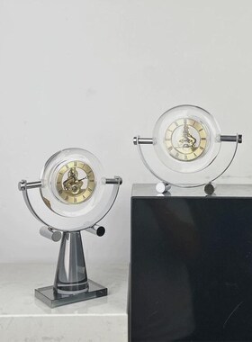 轻奢水晶坐钟时钟桌面摆件客厅玄关书柜电视柜样板间摆设家居软装