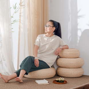 加厚藤编家用圆形打坐垫禅修垫草垫子 草编蒲团榻榻米坐垫地上日式