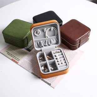 真皮首饰盒饰品盒戒指收纳盒头层牛皮旅行便携方形高级感配饰盒