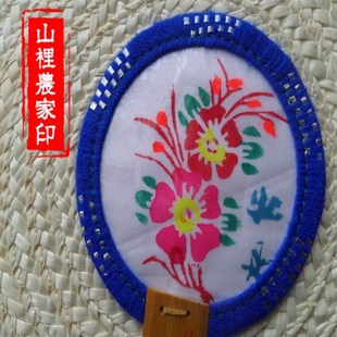 纯麦杆编织麦秸老人手摇扇宝宝圆扇礼品芭蕉扇大蒲草扇心布料绣花