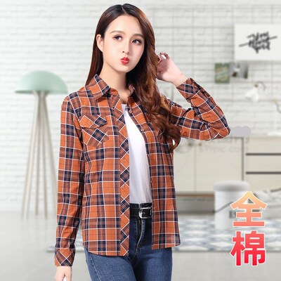 2024年春秋韩版格子衬衫女长袖全棉薄款防晒衫女士衬衣复古港味