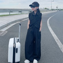 女童夏季套装2024新款洋气儿童时尚夏款直筒阔腿裤女大童夏季衬衫